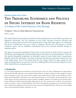The Troubling Economics and Politics of Paying Interest on Bank Reserves a Critique of the Federal Reserve’S Exit Strategy