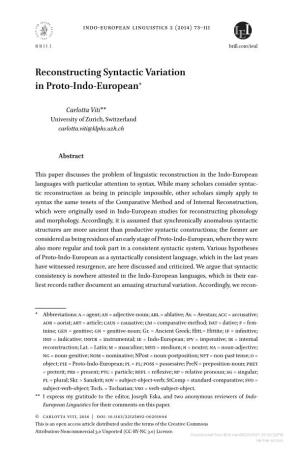 Reconstructing Syntactic Variation in Proto-Indo-European*