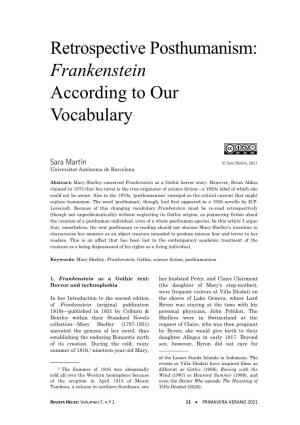 Retrospective Posthumanism: Frankenstein According to Our Vocabulary