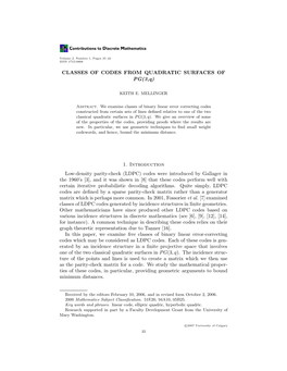 CLASSES of CODES from QUADRATIC SURFACES of PG(3,Q)