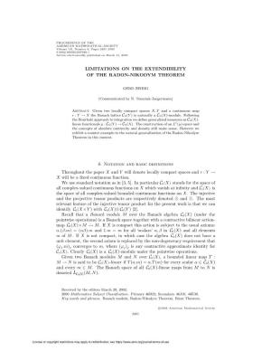 LIMITATIONS on the EXTENDIBILITY of the RADON-NIKODYM THEOREM 0. Notation and Basic Definitions Throughout the Paper X and Y