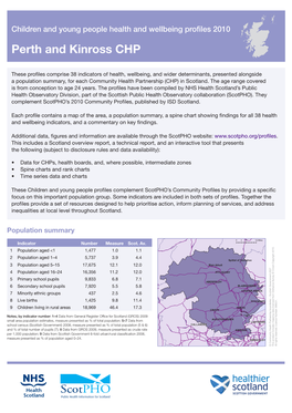 Children and Young People Profiles Complement Scotpho’S Community Profiles by Providing a Specific Focus on This Important Population Group