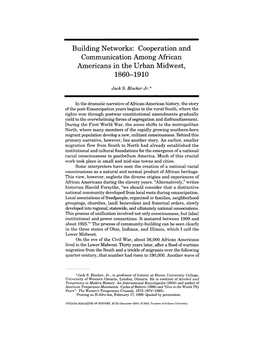 Building Networks: Cooperation and Communication Among African Americans in the Urban Midwest, 1860-1910