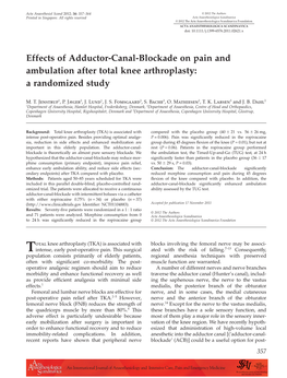 Effects of Adductorcanalblockade on Pain and Ambulation After Total Knee