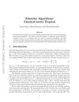 Schottky Algorithms: Classical Meets Tropical Arxiv:1707.08520V2