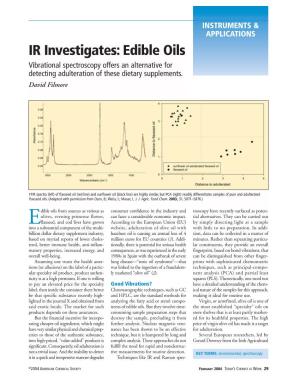 IR Investigates: Edible Oils Vibrational Spectroscopy Offers an Alternative for Detecting Adulteration of These Dietary Supplements