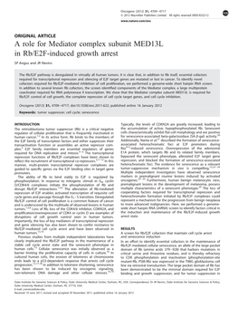 A Role for Mediator Complex Subunit MED13L in Rb&Sol;E2F-Induced
