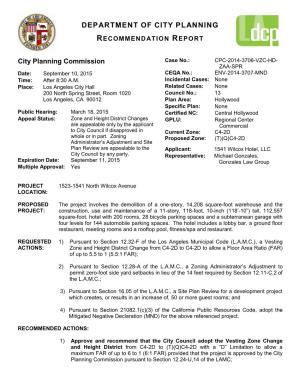Department of City Planning Recommendation Report