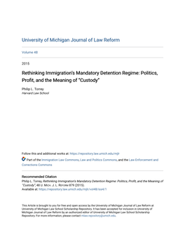 Rethinking Immigration's Mandatory Detention Regime: Politics, Profit