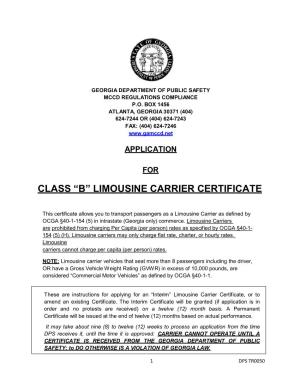 Application for Class B Limousine Carrier