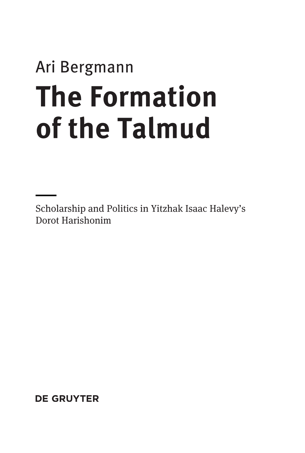 The Formation of the Talmud