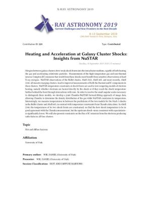 Heating and Acceleration at Galaxy Cluster Shocks: Insights from Nustar Tuesday, 10 September 2019 15:05 (15 Minutes)