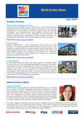 April 2015 Archery Centres World Archery Office