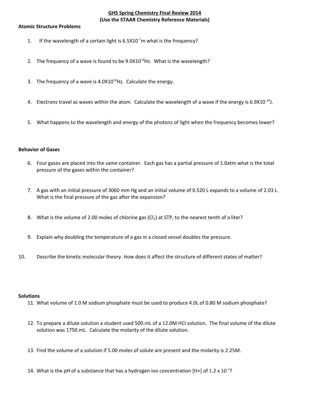 Use the STAAR Chemistry Reference Materials