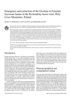 Emergence and Extinction of the Givetian to Frasnian Bryozoan Faunas in the Kostomłoty Facies Zone, Holy Cross Mountains, Poland