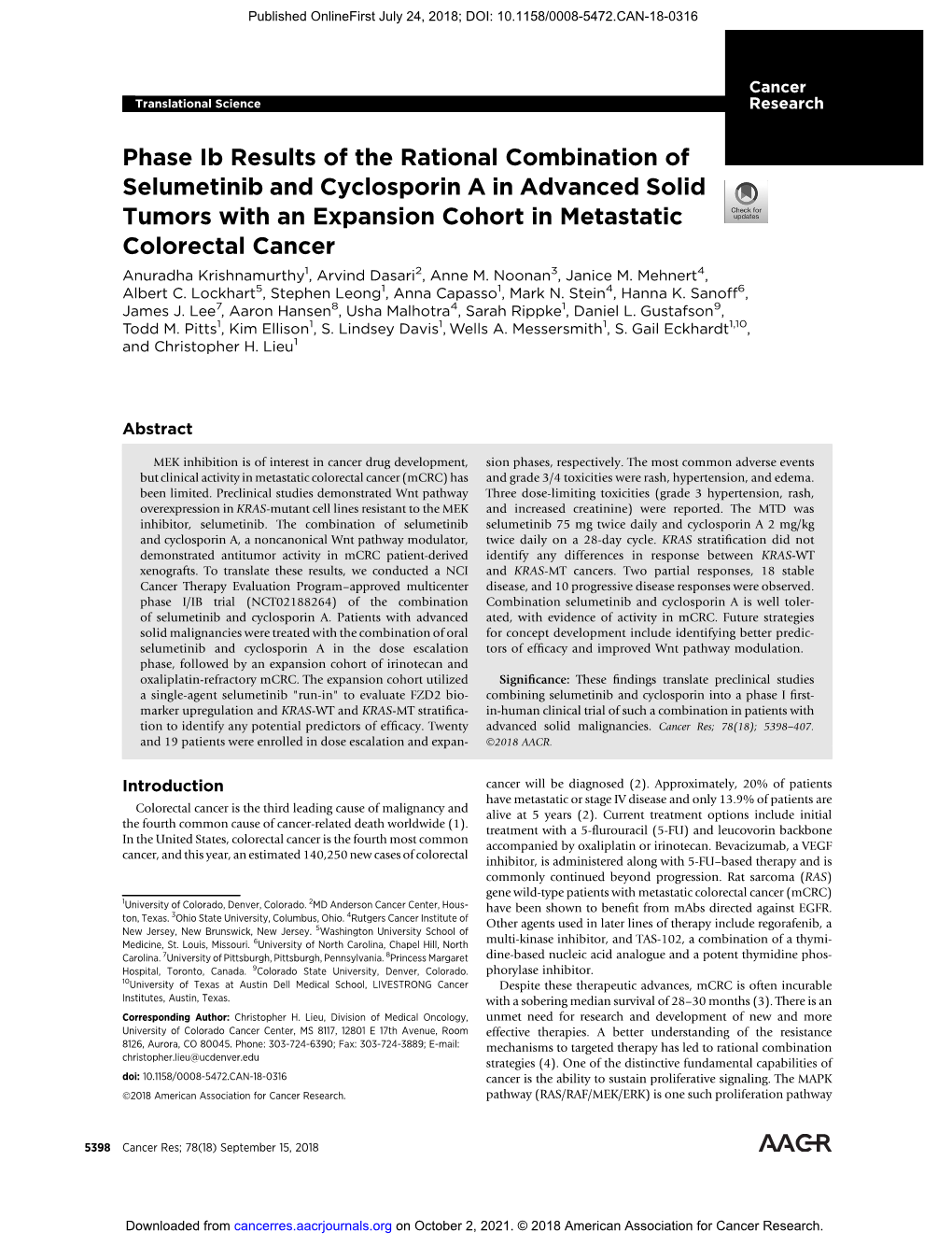 Phase Ib Results of the Rational Combination Of