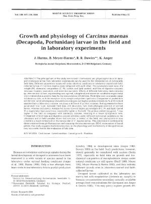 Growth and Physiology of Carcinus Maenas (Decapoda, Portunidae) Larvae in the Field and in Laboratory Experiments