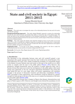 State and Civil Society in Egypt: 2011-2015