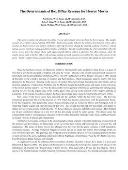 The Determinants of Box Office Revenue for Horror Movies