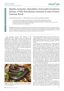 Gomesophis Brasiliensis (Gomes, 1918): Distribution Extension in State of Santa Istributio