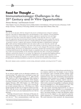 Immunotoxicology: Challenges in the 21St Century and in Vitro