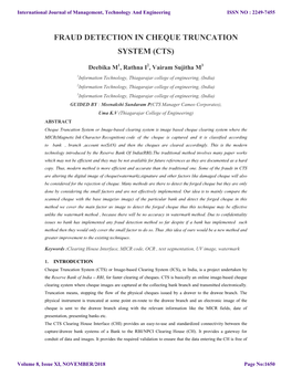 Fraud Detection in Cheque Truncation System (Cts)