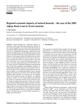 Regional Economic Impacts of Natural Hazards – the Case of the 2005 Alpine ﬂood Event in Tyrol (Austria)