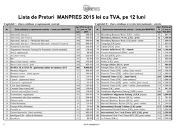 Lista De Preturi MANPRES 2015 Lei Cu TVA, Pe 12 Luni