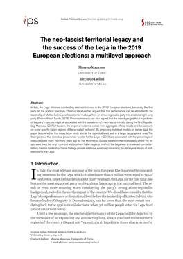 The Neo-Fascist Territorial Legacy and the Success of the Lega in the 2019 European Elections: a Multilevel Approach