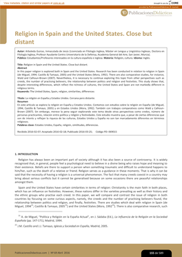 Religion in Spain and the United States. Close but Distant