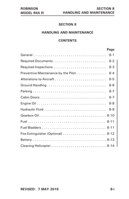 SECTION 8 HANDLING and MAINTENANCE CONTENTS Page General