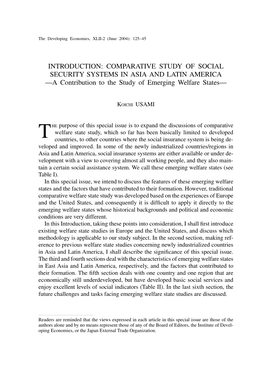 COMPARATIVE STUDY of SOCIAL SECURITY SYSTEMS in ASIA and LATIN AMERICA —A Contribution to the Study of Emerging Welfare States—