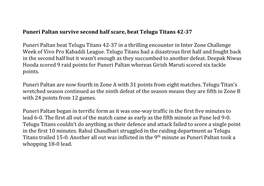 Puneri Paltan Survive Second Half Scare, Beat Telugu Titans 42-37