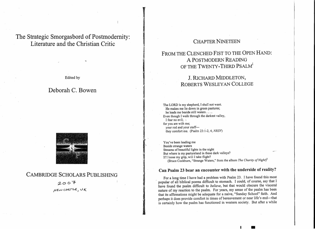 The Strategic Smorgasbord of Postmodernity: Literature and the Christian Critic CHAPTER NINETEEN