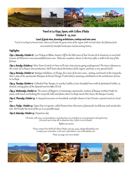 Travel in La Rioja, Spain, with Colline D'italia October 8