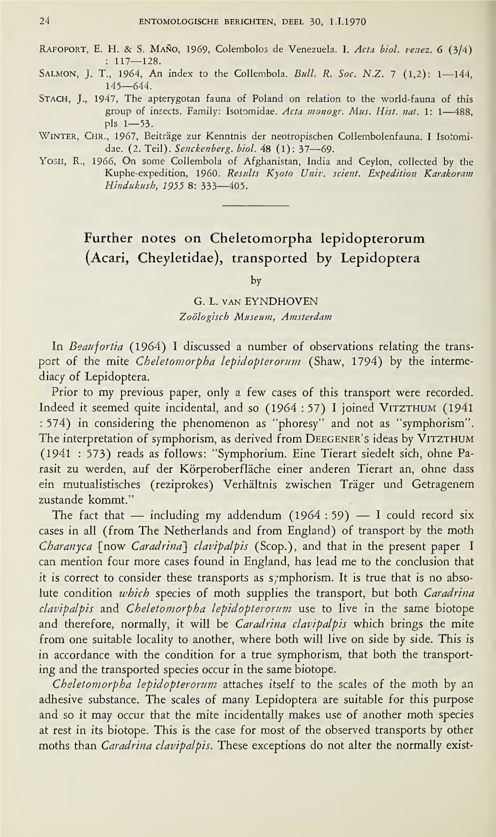 (Acari, Cheyletidae), Transported by Lepidoptera