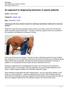 An Approach to Diagnosing Lameness in Equine Patients