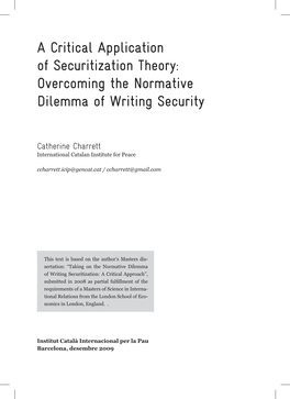 A Critical Application of Securitization Theory: Overcoming the Normative Dilemma of Writing Security