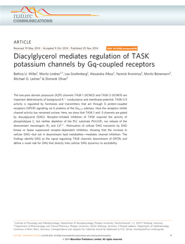 Diacylglycerol Mediates Regulation of TASK Potassium Channels by Gq-Coupled Receptors
