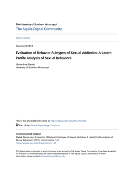 Evaluation of Behavior Subtypes of Sexual Addiction: a Latent Profile Analysis of Sexual Behaviors