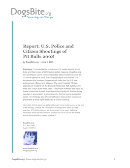 Report: U.S. Police and Citizen Shootings of Pit Bulls 2008