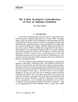 The Urban Ecological Contradictions of Port of Oakland Globalism by John Gulick