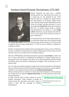 Factsheet: Daniel O'connell- the Liberator: 1775-1847