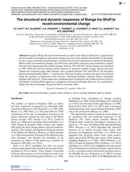 The Structural and Dynamic Responses of Stange Ice Shelf to Recent Environmental Change T.O