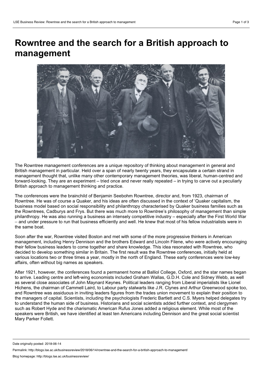 Rowntree and the Search for a British Approach to Management Page 1 of 3