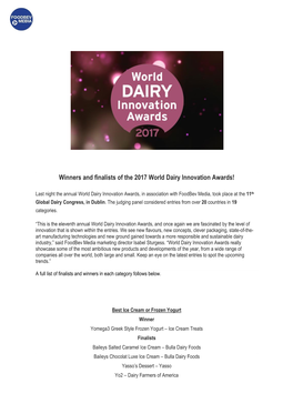 Winners and Finalists of the 2017 World Dairy Innovation Awards!