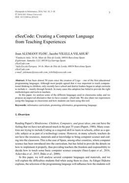 Eseecode: Creating a Computer Language from Teaching Experiences