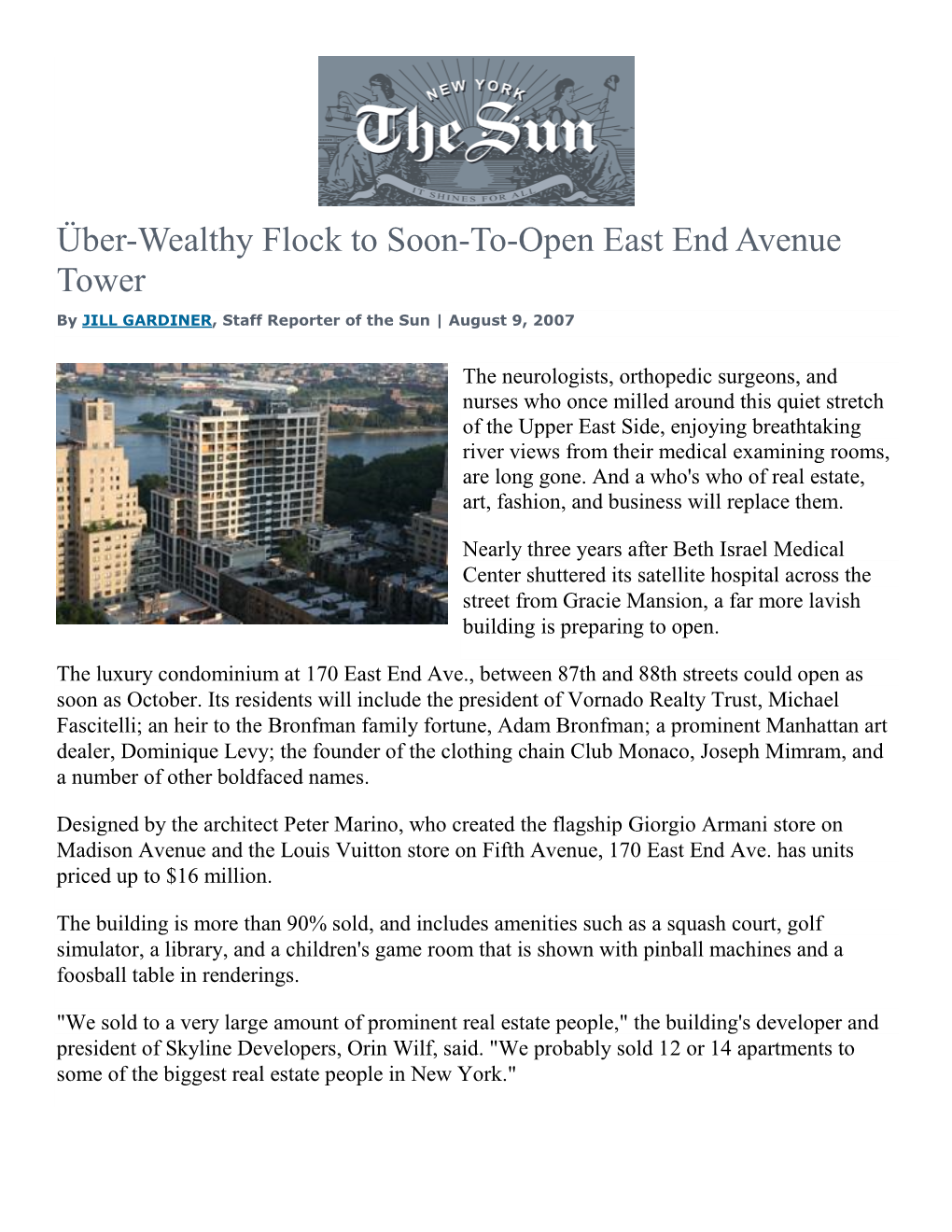 Über-Wealthy Flock to Soon-To-Open East End Avenue Tower