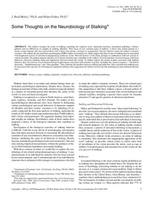 Some Thoughts on the Neurobiology of Stalking