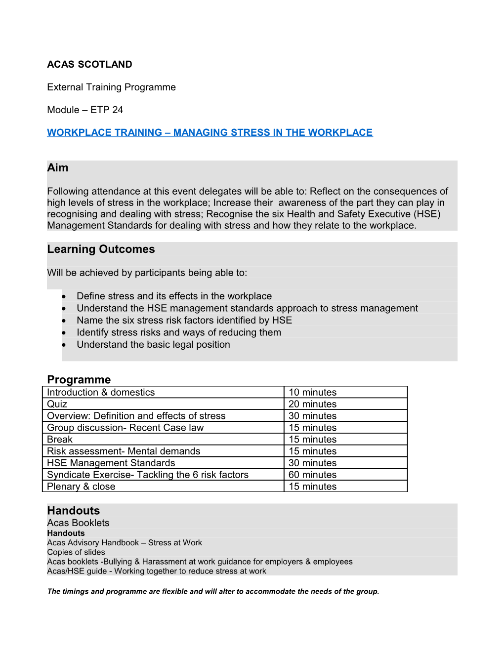 Workplace Training Managing Stress in the Workplace